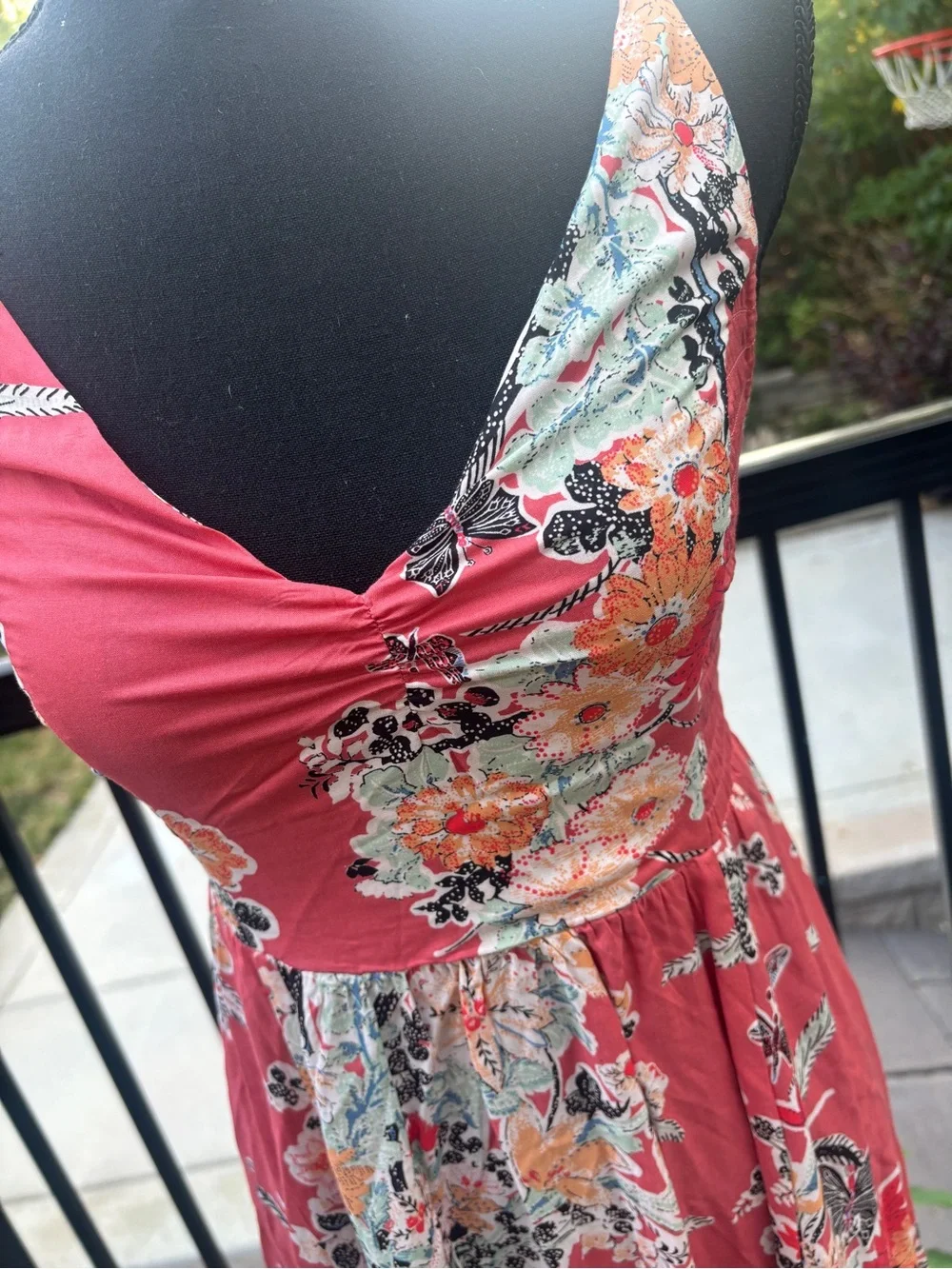 Free People Coral Floral V-Neck Maxi Dress